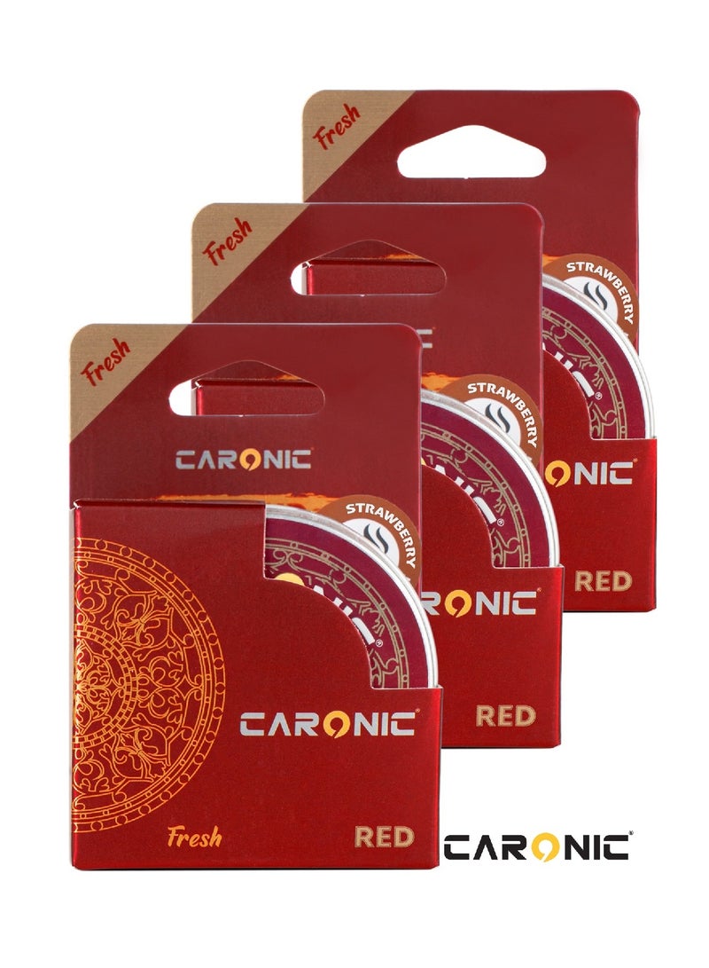 CARONIC Car Air Freshener with Adjustable Lid for Desired Strength for Auto or Home Strawberry Pack Of 3 - Image 1